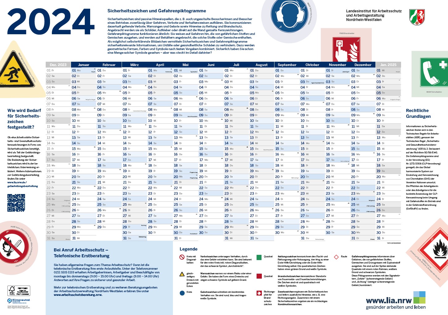 Abbildung Posterkalender 2024 Sicherheitszeichen und Gefahrenpiktogramme